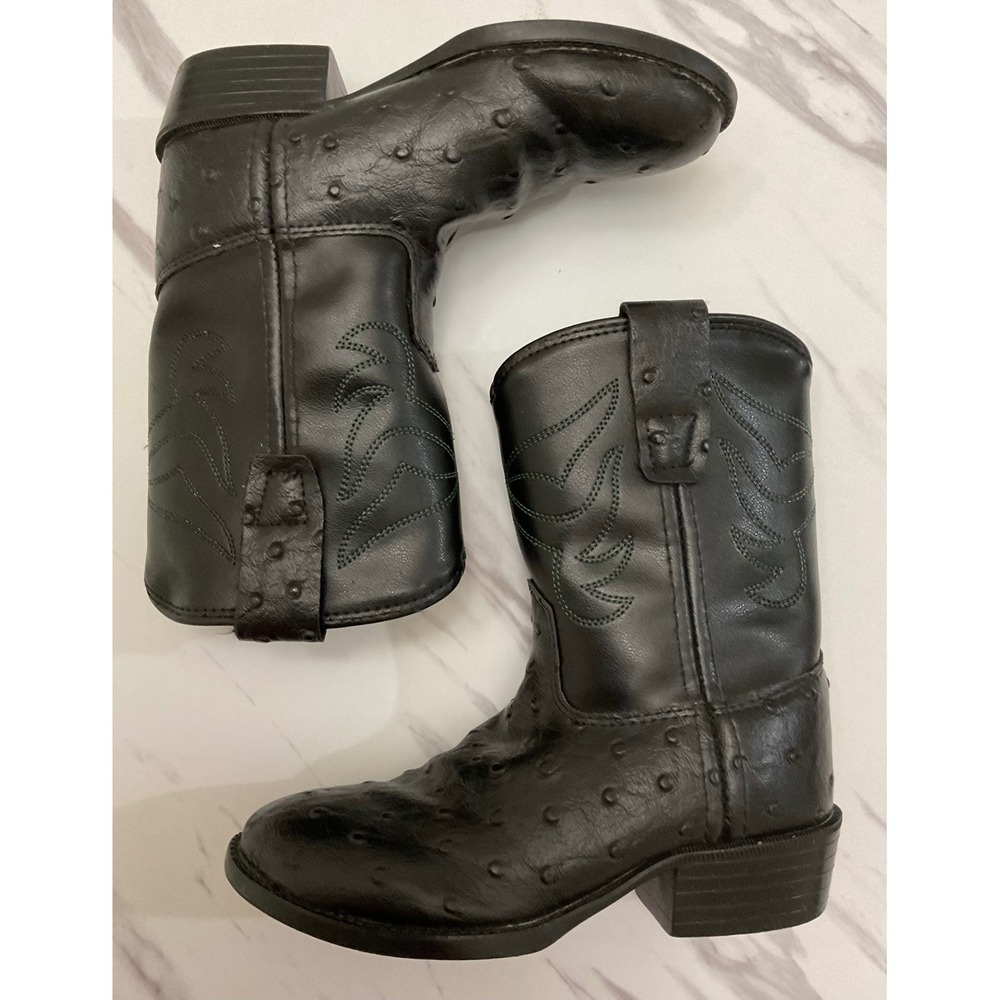 Old West Kids Black Faux Ostrich Western Cowboy Boots Round Toe‎ Size 7.5 2010